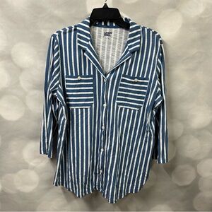 Lands' End Blue Striped‎ Button-Up Shirt